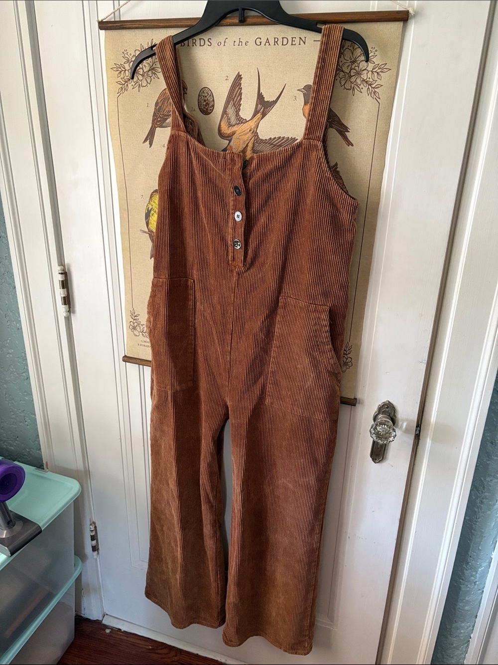 BiBi Corduroy Button-Front Wide-Leg Jumpsuit in Rust
